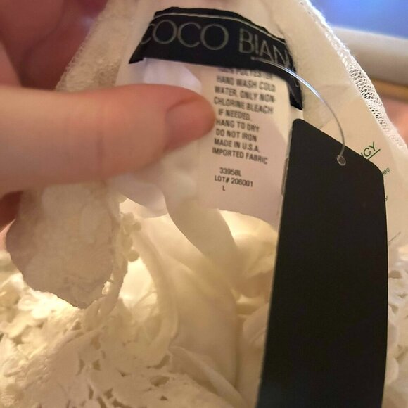 NWT Coco Bianco Lace Applique Rosette Tank Top Women’s L White Sheer Tunic - Picture 8 of 12